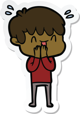 Bir insan tarafından çizilmiş, gülen bir çocuğun çıkartması.