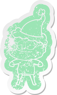 Garip bir çizgi film, bir insan tarafından çizilmiş Noel Baba şapkası takan kel bir adamın çıkartması.