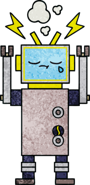 Bir insan tarafından çizilmiş ağlayan bir robotun retro grunge dokusu.