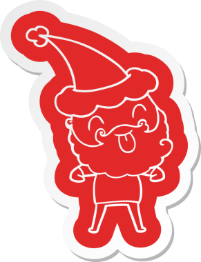 Bir insan tarafından çizilmiş Noel Baba şapkası takan sakallı bir adam.