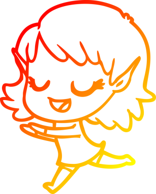 Bir insan tarafından çizilmiş mutlu bir elf kızının çizgi çizimi.