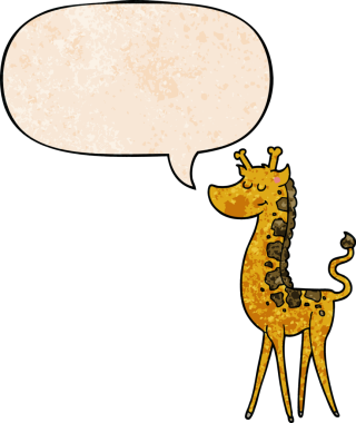 bir insan tarafından çizilmiş eski moda konuşma baloncuklu çizgi film zürafası.