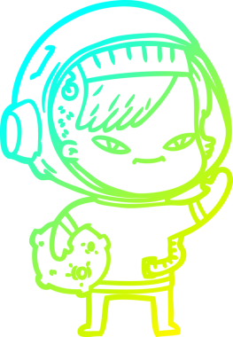 Bir insan tarafından çizilmiş soğuk gradyan çizgili astronot kadın çizimi.