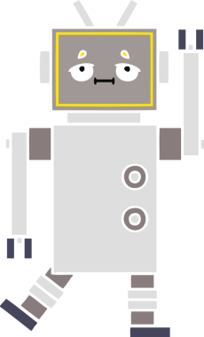 Bir insan tarafından çizilmiş düz renkli bir robot karikatürü