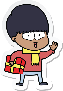 Bir insan tarafından çizilmiş mutlu bir çocuğun çıkartması.