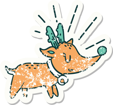 Bir insan tarafından çizilmiş eski dövme stili Ren geyiği etiketi.