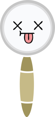 Bir insanın çizdiği büyüteçin düz renkli retro karikatürü