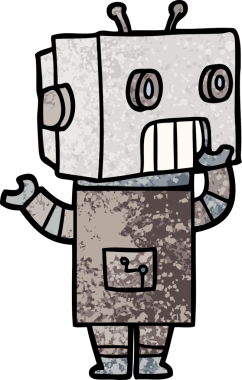 Bir insan tarafından çizilmiş çizgi film robotu