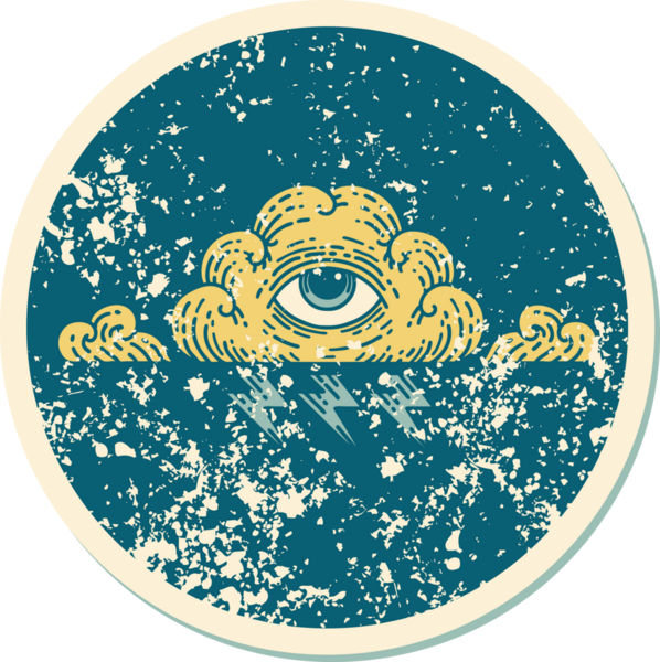 Bir insan tarafından çizilmiş her şeyi gören bir göz bulutunun sembolik dövmeli resmi.