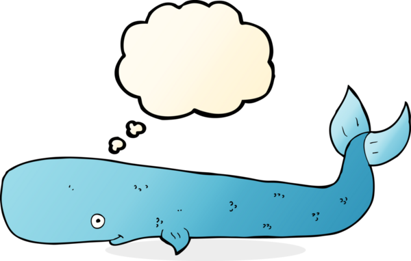 Bir insan tarafından çizilmiş düşünce baloncuklu çizgi film balinası