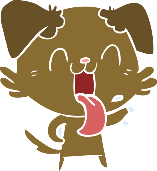 Bir insan tarafından çizilmiş düz renkli çizgi film soluyan köpek.