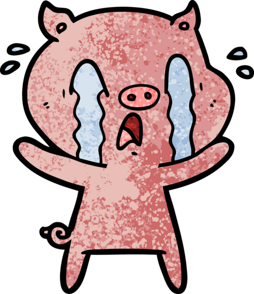 Bir insan tarafından çizilmiş ağlayan domuz çizgi filmi.