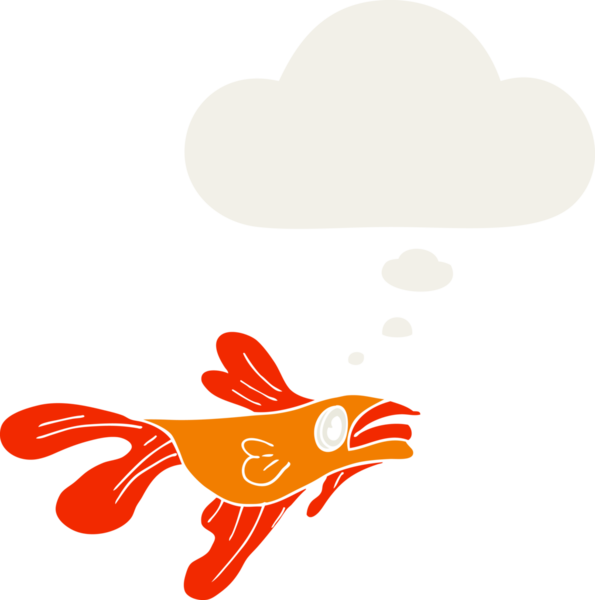 Düşünce baloncuğu olan, insan tarafından çizilmiş bir çizgi film dövüşçüsü balığı.