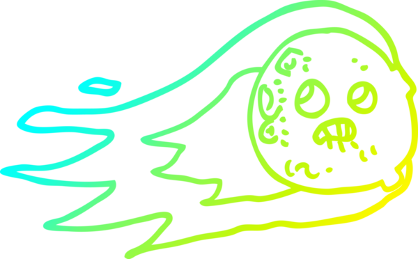 Bir insan tarafından çizilmiş alevli bir asteroidin soğuk gradyan çizgisi.