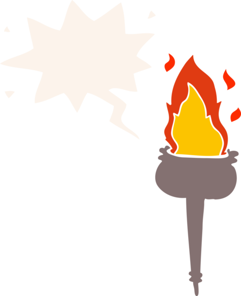 Bir insan tarafından çizilmiş eski tarz konuşma baloncuğu ile yanan karikatür kadehi.