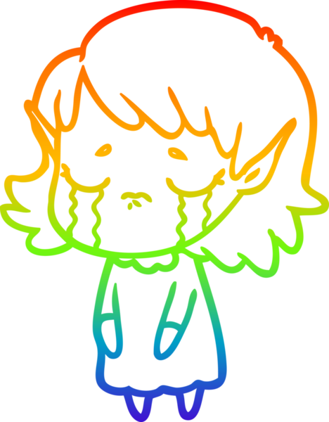 Gökkuşağı gradyan çizgisi bir insan tarafından çizilmiş ağlayan bir elf kızı çizimi