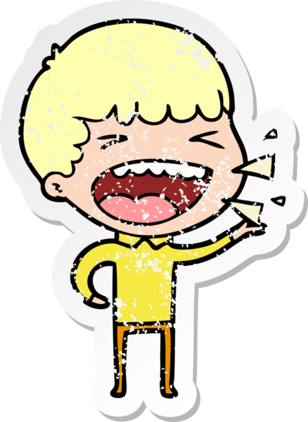 Bir insan tarafından çizilmiş gülen bir karikatür çıkartması.