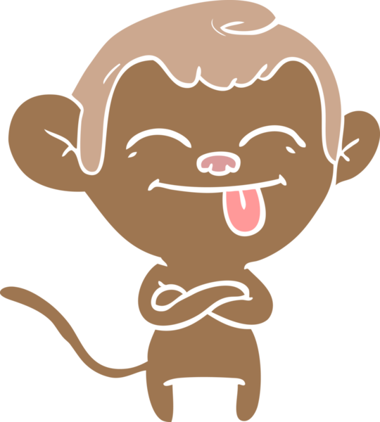 Bir insan tarafından çizilmiş komik düz renkli çizgi film maymunu