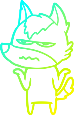 Bir insan tarafından çizilmiş, kızgın bir kurdun soğuk çizgi çizimi.