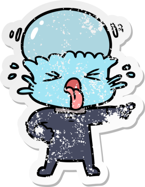 Bir insan tarafından çizilmiş iğrenç bir çizgi film uzaylısının sıkıntılı çıkartması.