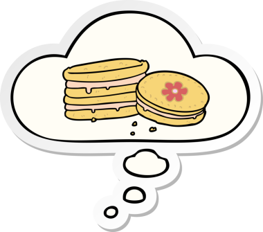 Düşünce baloncuklu çizgi film bisküvisi insan tarafından çizilmiş bir çıkartma.