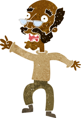 Çizgi film bir insan tarafından çizilmiş korkmuş yaşlı bir adam.