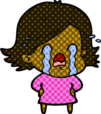 Bir insan tarafından çizilmiş ağlayan çizgi film kadını.