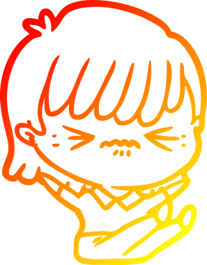 Sinirli bir çizgi film kızının insan tarafından çizilmiş sıcak çizgi çizimi