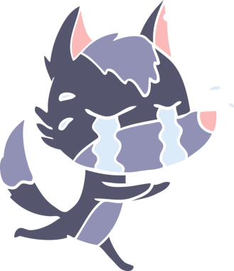 Bir insan tarafından çizilmiş düz renkli ağlayan kurt resmi.