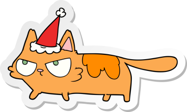 Bir insan tarafından çizilmiş Noel Baba şapkası takan kızgın bir kedinin el yazısı.