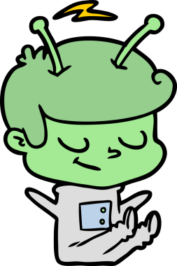 Bir insan tarafından çizilmiş dost canlısı çizgi film uzay adamı.