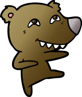 Bir insan tarafından çizilen dans sırasında dişlerini gösteren çizgi film ayısı.