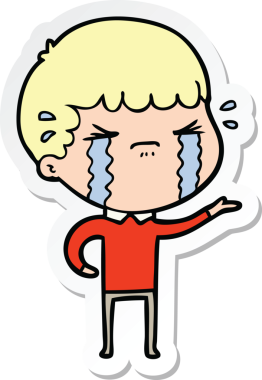 Bir insan tarafından çizilmiş, ağlayan bir çizgi film karakterinin çıkartması.