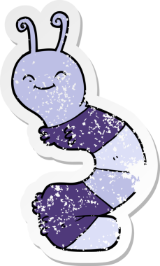 Bir insan tarafından çizilmiş mutlu tırtılın sıkıntılı çıkartması.