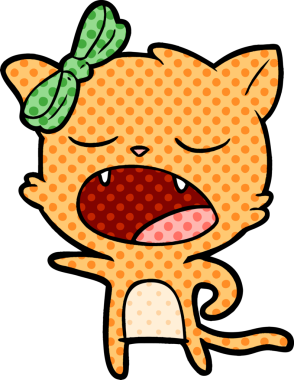 Bir insan tarafından çizilmiş esneyen kedi çizgi filmi.