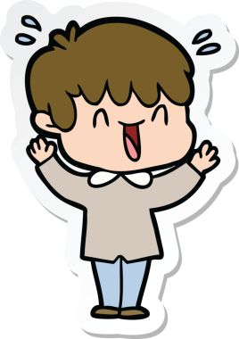 Bir insan tarafından çizilmiş, gülen bir çocuğun çıkartması.