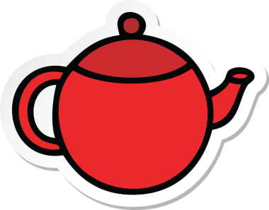 Bir insan tarafından çizilmiş şirin kırmızı çay demliğinin çıkartması.