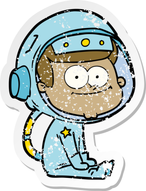 Bir insan tarafından çizilmiş mutlu bir astronot karikatürü.