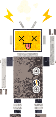 Bir insan tarafından çizilmiş bir robotun retro çizim tarzı karikatürü