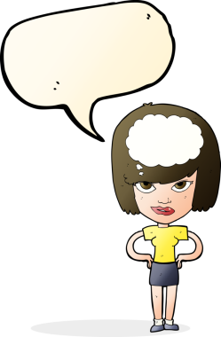 Bir insan tarafından çizilmiş bir konuşma balonuyla düşünen karikatür kadını.