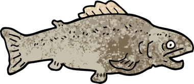 Grunge desenli resimli çizgi film. Bir insan tarafından çizilmiş büyük balık.