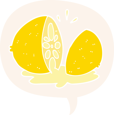 bir insan tarafından çizilmiş retro tarzı konuşma baloncuğu ile limon kesilmiş çizgi film