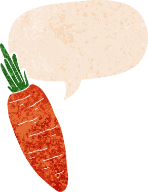 Bir insan tarafından çizilmiş, grunge 'da konuşma baloncuğu olan karikatür havucu.