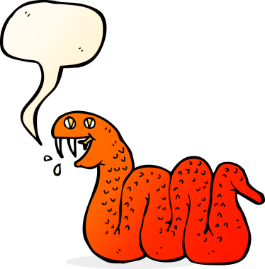 Bir insan tarafından çizilmiş konuşma balonlu çizgi film yılanı.