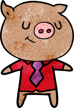 Mutlu çizgi film akıllı domuz bir insan tarafından çizilmiş