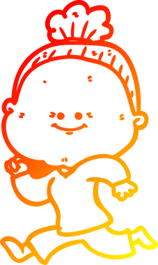 Bir insan tarafından çizilmiş mutlu, yaşlı bir kadının sıcak çizgi çizimi.