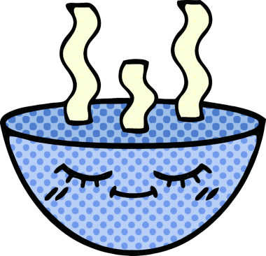 Bir insan tarafından çizilmiş sıcak çorba tabağının çizgi romanı.