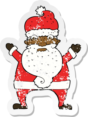 Bir çizgi filmin gerilimli retro çıkartması bir insan tarafından çizilmiş Noel Baba 'yı strese sokuyor.