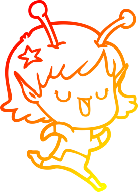 Bir insan tarafından çizilmiş mutlu bir uzaylı kız çizgi filmi.