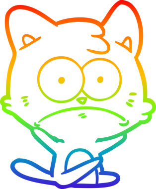 Gökkuşağı gradyan çizgi çizimi Bir insan tarafından çizilmiş gergin kedi